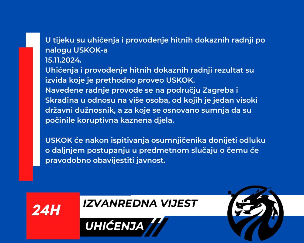 Uhićenja i istražne radnje USKOKa, obuhvaćen i visoki državni dužnosnik